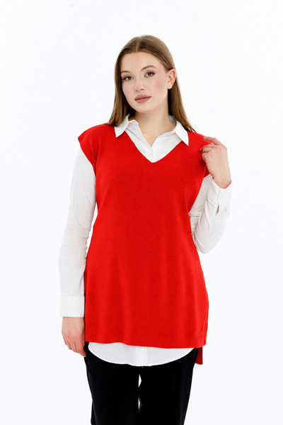 Kırçiçek Women's V-Neck Belted Soft Textured Sweater