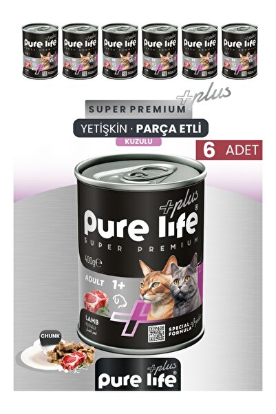 PureLife Pure Life Plus 6'lı Kuzulu Yetişkin Kedi Chunk Konserve Parça Etli Y...