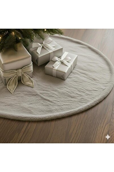 sevaradekor Plush Christmas Tree Cover Christmas Pine Tree Cover Ecru Smoke White 100 cm Diameter New Year Tree Cover