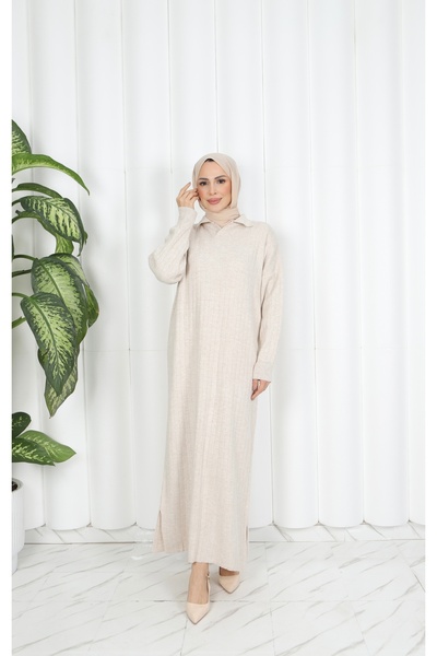 NİSUM MODA Corded Polo Collar Knitwear Dress
