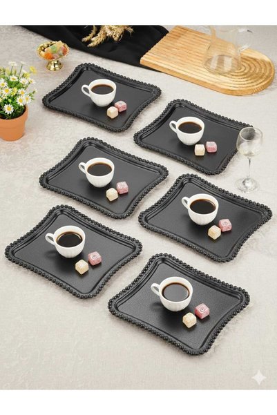 Generic Brand 6 Pieces Decorative Tea Coffee Presentation Tray Mica Crystal Black Tray