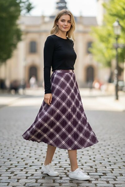 GÖMLEK GALERİSİ Baklava Patterned Elastic Waist Cotton Digital Print Skirt (3...