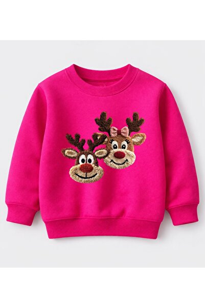 Efendioğlu Design sweatshirt 2 geyik nakış görüntü baskılı yılbaşı yeni yıl p...