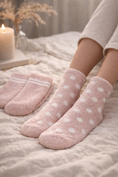 WORTHY SOCKS 2-Piece Plush Sleep Socks for Women – Polka Dot & Striped, Soft Warm Home Socks 2 Pairs