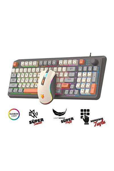 Hietech Kablolu Gaming Oyuncu Klavye Mouse Set Reinbow Süper Sessiz Süper Haf...
