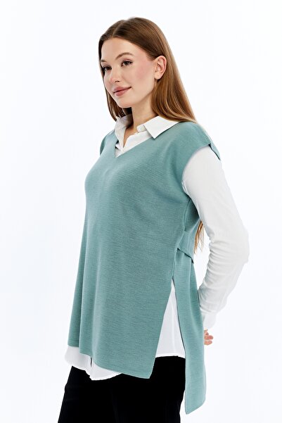 Kırçiçek Women's V-Neck Belted Soft Textured Sweater