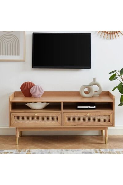 WoodenDecoration01 Livento Modern Masif Ahşap Hazeran TV Ünitesi