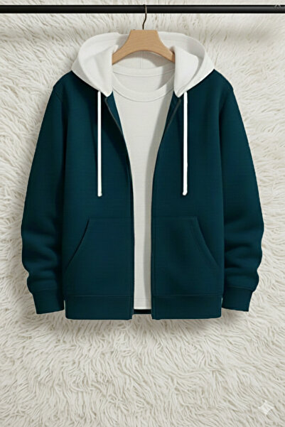 Modaikon Unisex White Hooded Petrol Cardigan 3 Thread Winter Zipper Jacket 10...