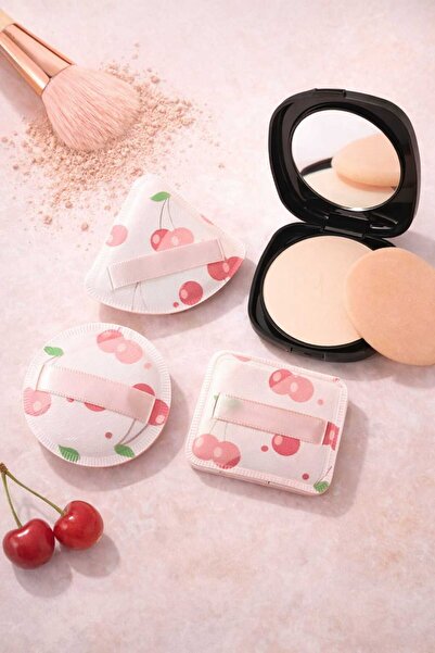 JASMİNLİFE Ocean Make Up Professional Pudra-Fondöten Süngeri 3'lü,( Kare Yuvarlak ve Üçgen )Kiraz Desenli