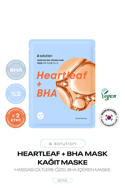 a solution BHA İçeren Hassas ve Akneli Ciltler İçin Kağıt Maske Heartleaf BHA...