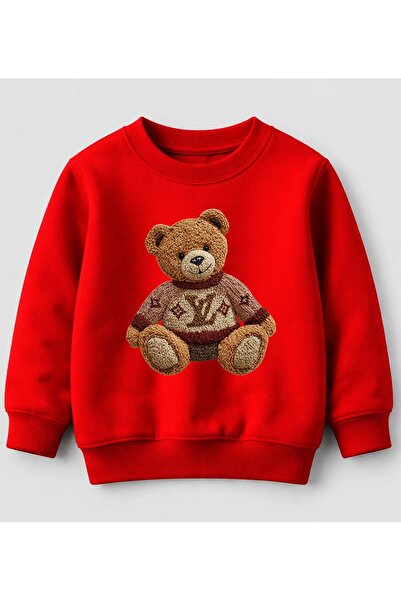 Efendioğlu Design Sweatshirt nakış görünümlü Kazak giymiş Ayı baskılı pamuklu...