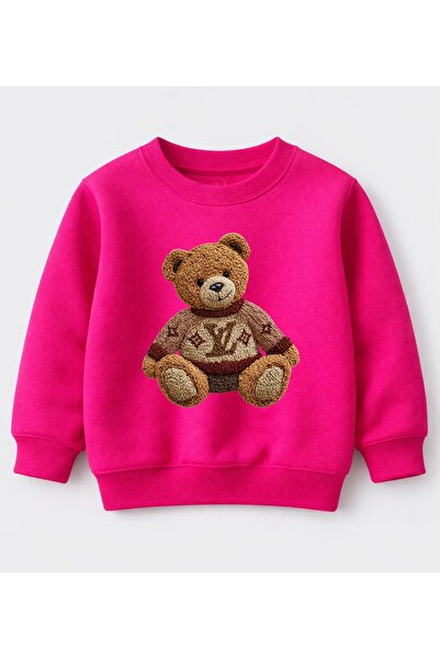 Efendioğlu Design Sweatshirt nakış görünümlü Kazak giymiş Ayı baskılı pamuklu...