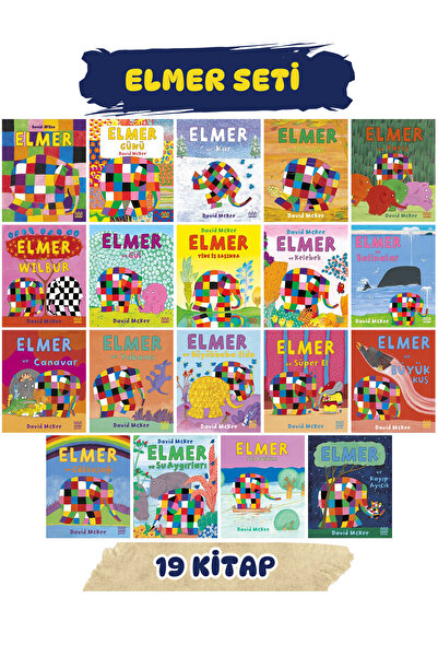 MUNDİ Elmer Serisi Tam Set 19 Kitap ve Kar Rüzgar Sel Baskını Wilbur Gül Kele...