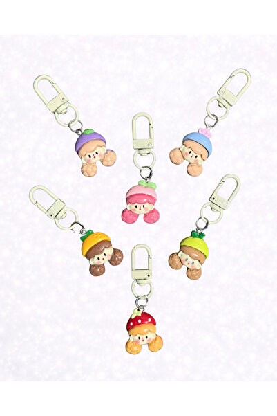 Ak Tuhafiye مجموعة من 6 قطع من سلسلة المفاتيح وحقيبة الزينة وحليات السحاب للأطفال - إكسسوارات شخصيات صغيرة جذابة