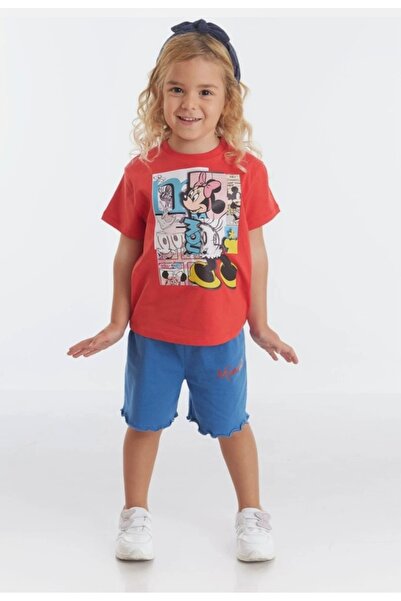 Disney Mickey Minnie Mouse Lisanslı Kız Çocuk Kırmızı %100 Pamuk&Cotton T-shirt