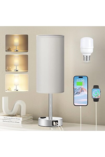 LA' PRECIOUS Fenmzee Light Grey Table Lamp for Nightstand - 3 Way Dimmable Touch Bedside Lamp