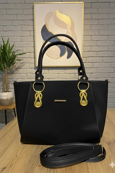 Gebiç Geantă de damă, neagră, cu detalii aurii, elegantă, de umăr și de mână