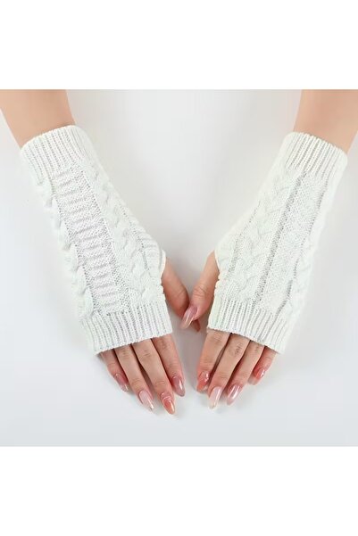 Generic قفازات شتوية بدون أصابع محبوكة ناعمة الملمس ودافئة