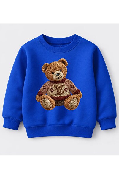 Efendioğlu Design Sweatshirt nakış görünümlü Kazak giymiş Ayı baskılı pamuklu...