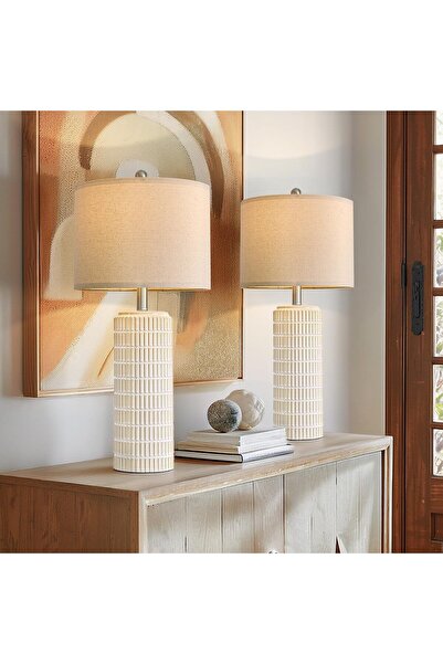 LA' PRECIOUS Tall Table Lamps for Living Room Set of 2, Ceramic Bedroom Lamps for Night Stands, Mode