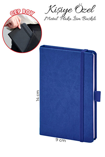 Giftino Kişiye Özel İsim Baskılı Mavi Lüx Termo Deri Cep Boy Defter Sert Kapa...