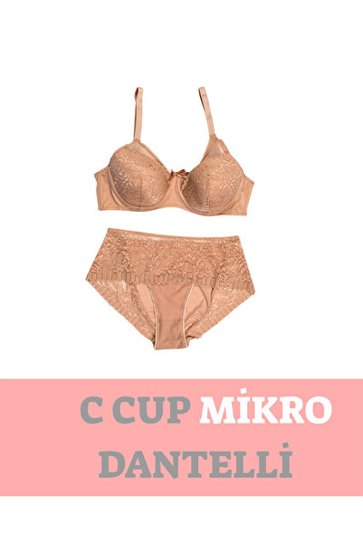 CHARM طقم ملابس داخلية نسائية من تيلسم، حمالة صدر دانتيل صغيرة مقاس C