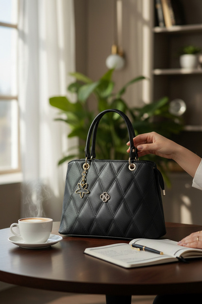 pololiza Anne / Kadın Kapitone Desenli El ve Omuz Çantası - 3 Bölmeli, Uzun A...