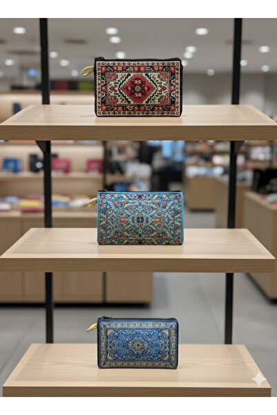 Gamy Bags محفظة نقود صغيرة وحقيبة مكياج صغيرة من القماش المنسوج بنمط كليم أصلي مع سحاب