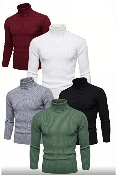 velmorafashion 5-Piece Black, White, Burgundy, Gray, Khaki Unisex Ribbed Knit Neck Full Stretch Fabric Corded Fabric Body Sweater