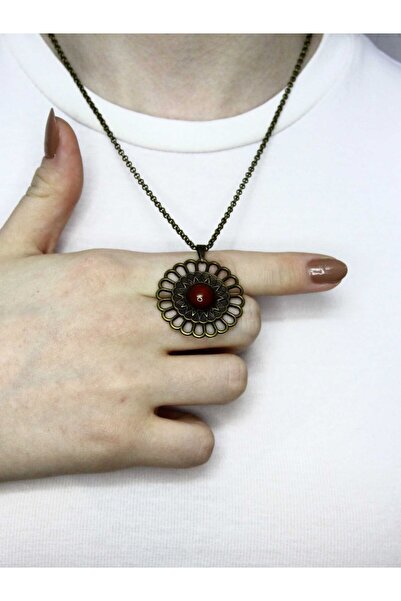 esha Natural Stone Agate Natural Stone Round Model Ancient Women's Necklace Euk49A