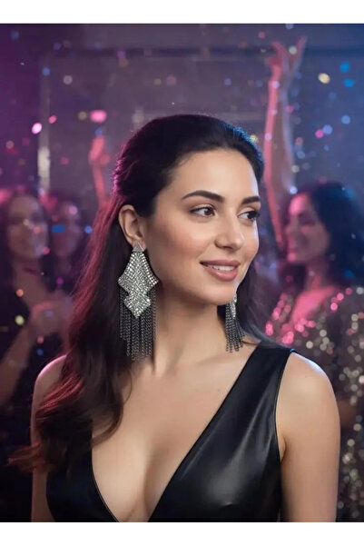 Dorvina Evening Dress Earrings Silver Anthracite Barley Flake Sequin Armor Lo...