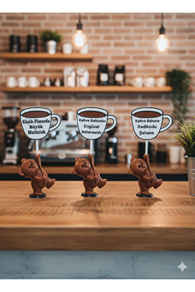 3D Tasarım minimal ayıcık bi kahve fincanlı seti