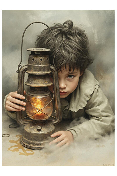 Bedeko Gaz Lambası Tutan Çocuk Mdf Ahşap Tablo