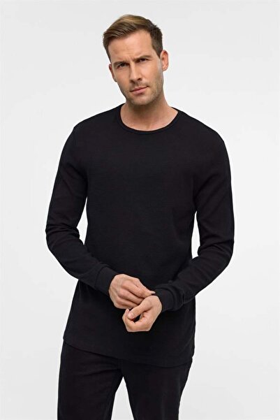 SÜVARİ Siyah Slim Armürlü Bisiklet Yaka Triko