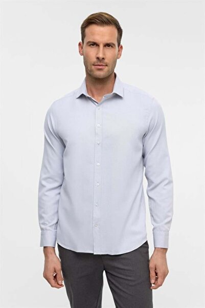 SÜVARİ Lacivert Slim Armürlü Klasik Yaka Gömlek