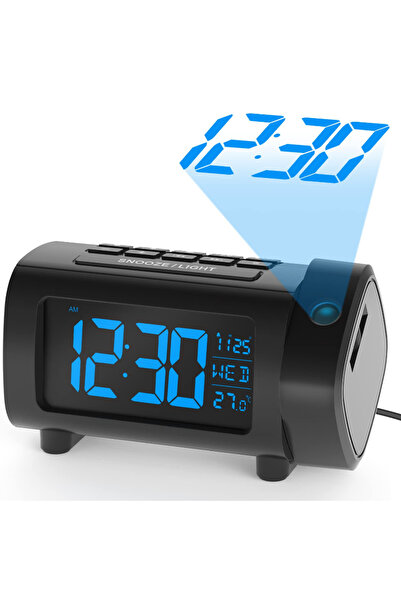 MultiZone Projeksiyonlu Dijital Çalar Saat FM Radyo USB Şarj Sıcaklık Gösterg...