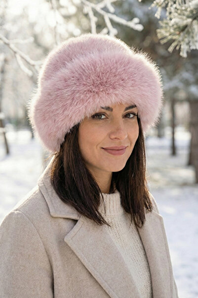 Kapin Kalpak Şapka Pembe Suni Kürk Yumuşak Doku