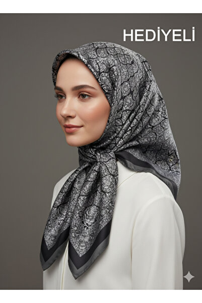 Picasso وشاح كريستالي بنمط عرقي رمادي - أسود بمظهر حريري - تصميم أنيق من التو...