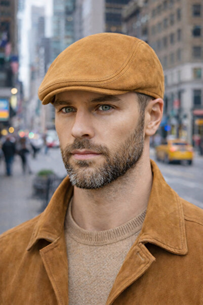 PaminBags Aksesuar Γνήσιο καπέλο πάπιας από δέρμα σουέτ με ελαστικό ύφασμα