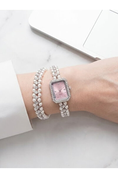 Leerybee ساعة يد نسائية بعلبة مستطيلة مع سوار