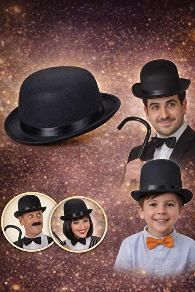 Tamsena Store Charlie Chaplin Stil Siyah Melon Parti Şapkası – Keçe Kaplama Y...