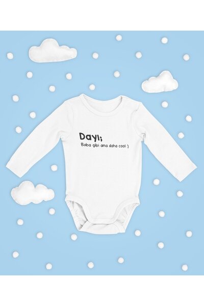 SEVBANO Dayi! Written Cotton Soft Unisex Snap Fastener Long Sleeve Bodysuit