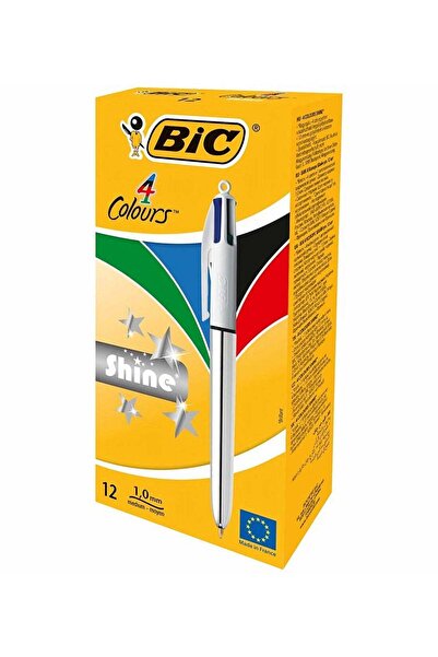 Bic Ballpoint Pen Fine Point 1.0mm, Silver Body, 4 Colors in One Pen