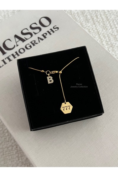 RAREE 777 ve zirkon harfli çelik asansörlü y kolye hediyelik