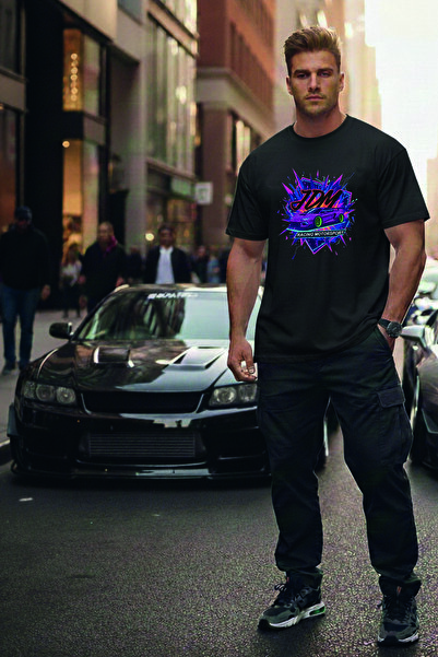 JDM Πολύχρωμη στάμπα Unisex 100% βαμβακερό μπλουζάκι oversized