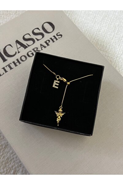 RAREE Melek ve zirkon harfli çelik asansörlü y kolye hediyelik