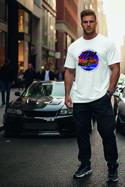 JDM Πολύχρωμη στάμπα Unisex 100% βαμβακερό μπλουζάκι oversized