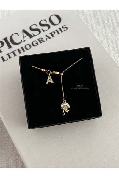 RAREE Ahtapot ve zirkon harfli çelik asansörlü y kolye hediyelik