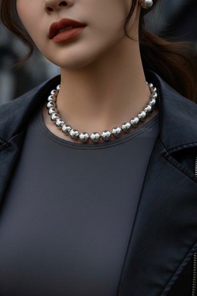 LIVOSH GÜMÜŞ İNCİ BONCUKLU CHOKER KOLYE TASMA KOLYE