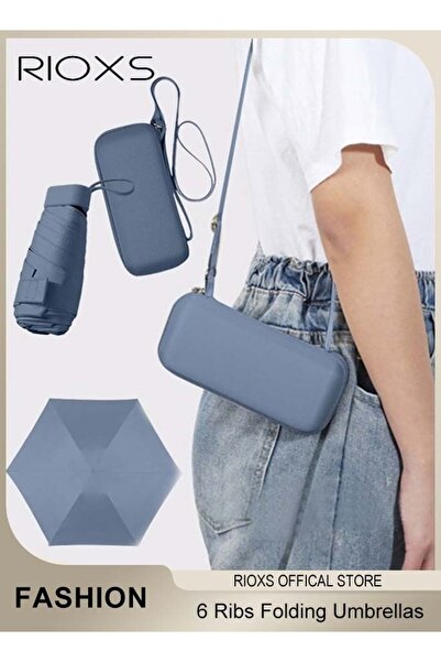 RIOXS Small Mini Umbrella with Storage Case, Light Compact 6 Ribbed Umbrella,...